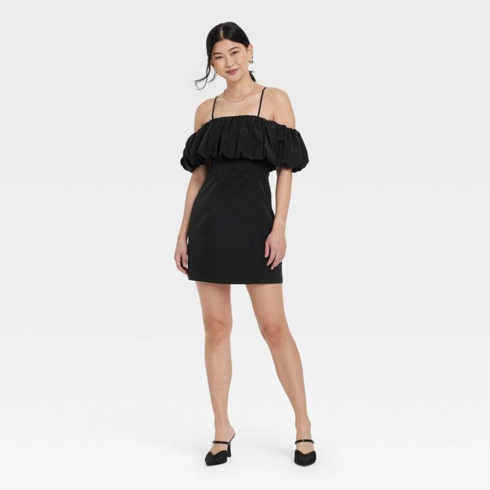 Women's Ruffle Mini A-Line Dress - A New Day Black 6